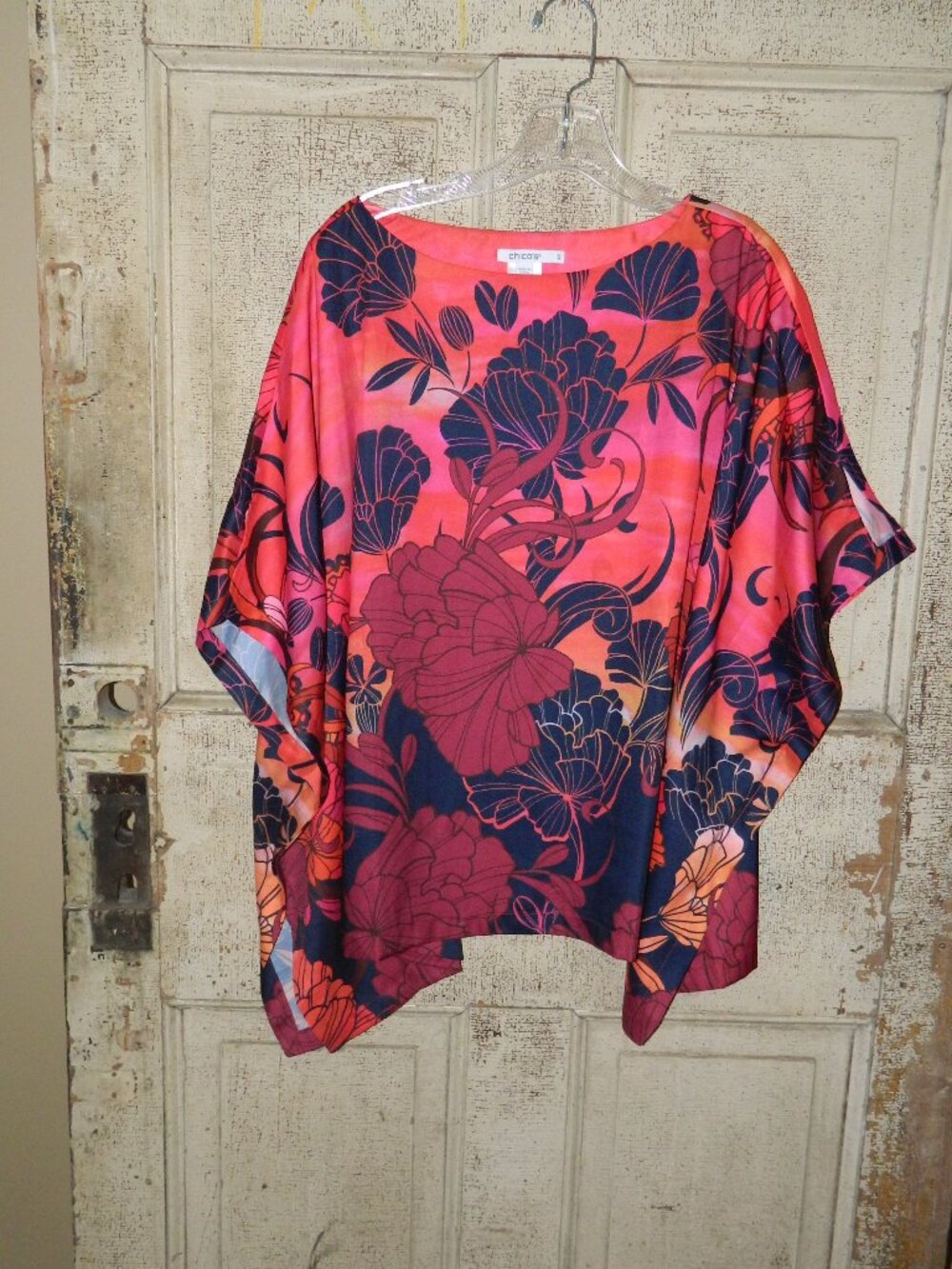 Chico's Floral Poncho Style Top Size S/M (K-52)